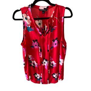 NWT 41 Hawthorn Breyson Pleat Detail Split Neck Blouse Red Floral Size L